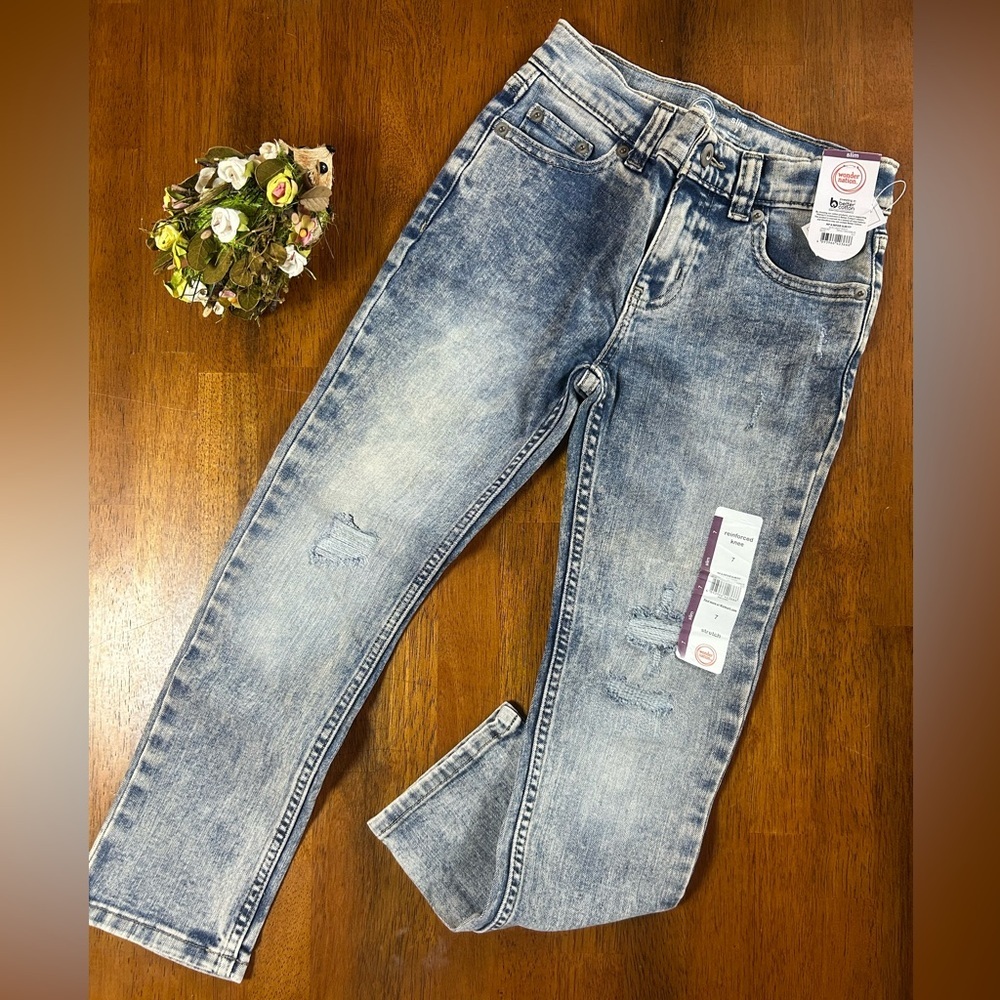 Boys Distressed Slim Jeans | Size 7 | Reinforced Knees | NWT | Wonder Nation